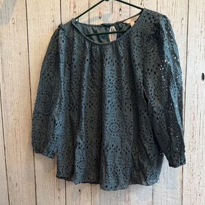 LC Lauren Conrad Eyelet Blouse - Deep Teal